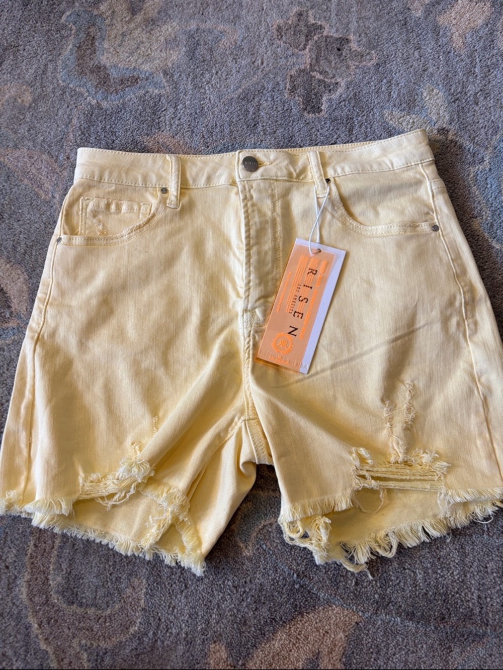 Risen Women's Lemon Distressed Denim Shorts